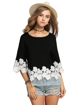 

Finejo Black Women Floral Lace Casual Tank Tops Shirts & Blouses, Multicolor