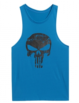 

Blue Men Muscle Skull Head Racer Back Sleeveless Gym Atheletic Vest Tank Top, Multicolor