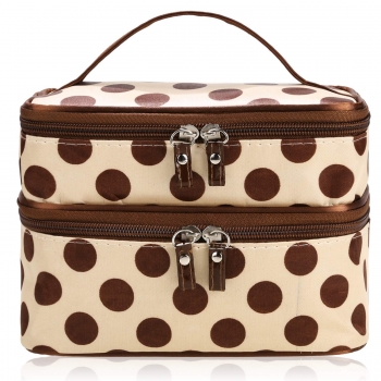 

Travel Double Layer Zipper Retro Portable Makeup Toiletry Holder Bag, Multicolor