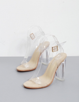 

Casual Solid Transparent Peep Toe High heeled T-strap heels, Multicolor