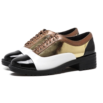 

Gold Patchwork Lace Up Round Toe Patent Leather Shoes, Multicolor