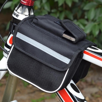 

Black Bike Cycling Front Top Tube Bag Bicycle Frame Double Pouch w" Phone Case, Multicolor