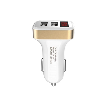 

LED Digital Display DC 12V-24V Dual USB Ports Car Charge Cell Phone Pad Tabelt, Gold