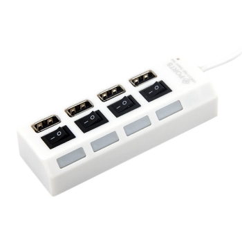 

White 4-Port USB 2.0 Multi Charger Hub Adapter ON"OFF Switch LED for PC Notebook
