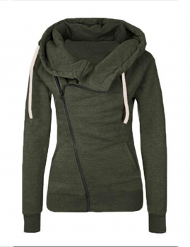 

Army green Casual Hooded Long Sleeve Solid Zipper Hoodies & Sweatshirts, Multicolor