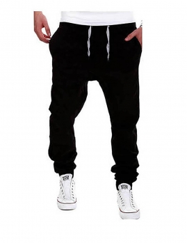 

Black Men's Solid Elastic Casual Jogging Harem Pants, Multicolor