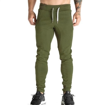 

Army green Men Sport Casual Elastic Waist with Drawstring Ankle Length Solid Long Pants, Multicolor