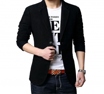 

Black Long Sleeve Two Buttons Pockets Solid Slim Blazers, Multicolor