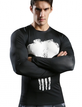 

Black O-Neck Long Sleeve Pullover Skull Head Prints Tops, Multicolor