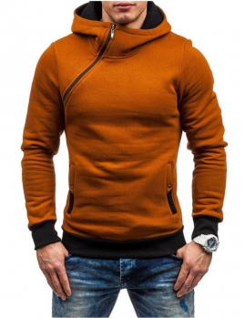 

Brown Men Casual Fleece Hooded Long Sleeve Hoodie Contrast Color, Multicolor