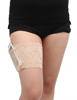 

Beige Lace Non Slip Elastic Socks Anti-Chafing Thigh Band Leg Warmers, Multicolor