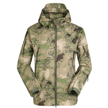 

Army green Camouflage Men Hooded Jacket Windproof Outdoor Hiking Zipper Pockets Coat, Multicolor