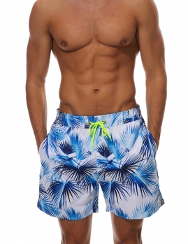 

Blue Men Beach Shorts Lace Up Waist, Multicolor