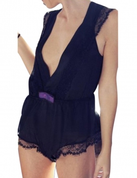 

Women Deep V-Neck Lace See Through Gown Sexy Short Nightwear Lingerie Set Babydoll, Multicolor