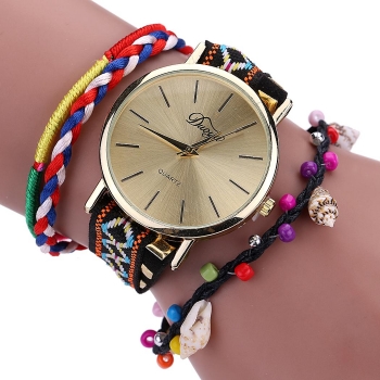 

Fashion Plait Alloy Band Round Dial Button Quartz Watch for Women, Multicolor