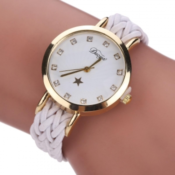 

Casual Plait Alloy Band Round Dial Button Quartz Watch For Women, White