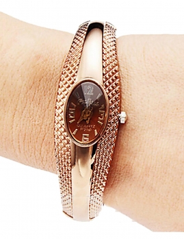 

Rose golden Rose Golden Color Rhinestone Bangle Bracelet Quartz Watch, Multicolor