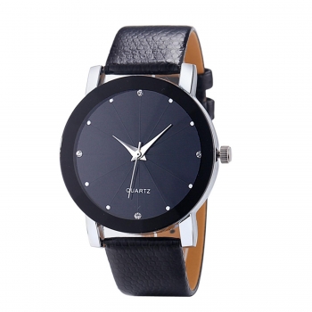 

Unisex Round Stainless Steel Leather Analog Buckle Quartz Battery Watch, Black