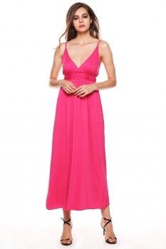 

ANGVNS Red Stylish Lady Women's Deep V-neck Sleeveless Ball Cocktail Party Evening Long Straps Casual Dresses, Multicolor
