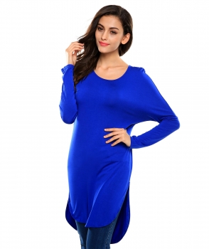 

Meaneor Stylish Ladies Women Solid O-neck Loose Long Sleeve Asymmetric Hem Casual Tops, Multicolor