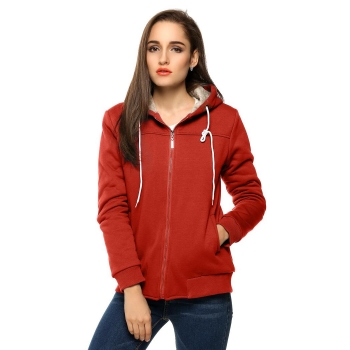 

Red ACEVOG Women Hooded Zipper Sports Hoodies & Sweatshirts, Multicolor