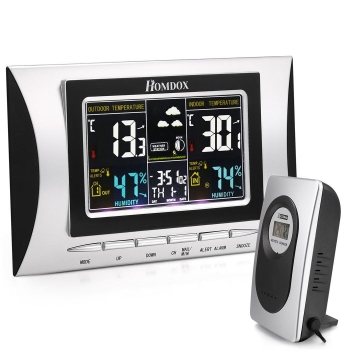

Homdex 433MHz Wireless LCD Display Digital Color Weather Forecaster Station Clock with Remote Sensor