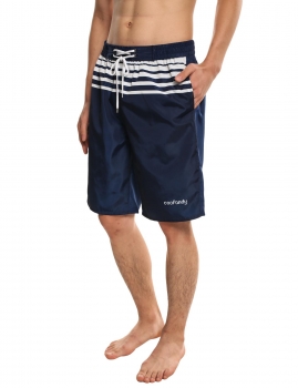 

Blue COOFANDY Men Elastic Waist Drawstring Stripe Letter Print Sport Beach Board Shorts, Multicolor