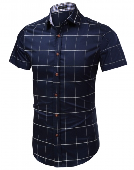 

COOFANDY Blue Men Turn Down Collar Short Sleeve Plaid Button Casual Shirts, Multicolor