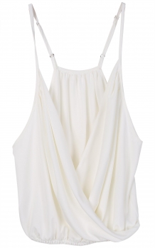 

White Fashion Sexy Women Spaghetti Strap Deep V-Neck Cross Draped Solid Tops Vests Tanks & Camis, Multicolor