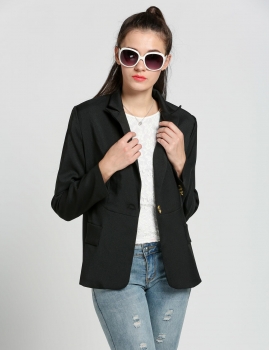 

Black Finejo Fashion Women Lady Long Sleeve Lapel One Button Casual Solid Coats Jackets Suits & Blazers, Multicolor