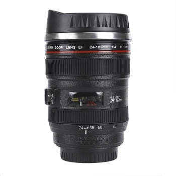 

New 24-105mm Camera Lens Design Stainless Steel Leak-Proof lid Coffee Tea Cup 450ml Thermos Mug, Black