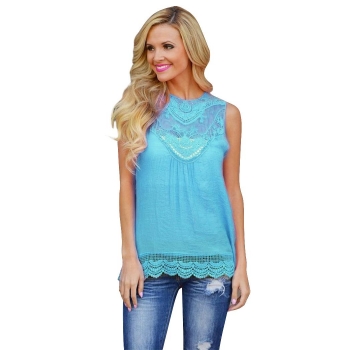 

New Fashion Women Ladies Sleeveless Lace Floral Patchwork Hollow Out Slim Casual Leisure Tank Tops, Multicolor