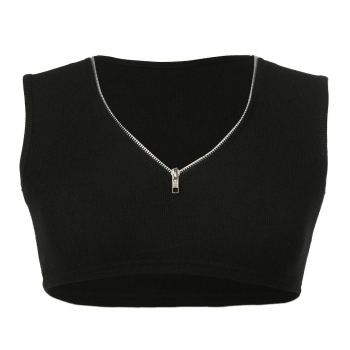 

Fashion Sexy Women Slim fit Zip up V-neck Stretch Knitting Tank Tops Crop tops, Multicolor