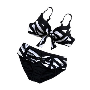 

Black Stylish Sexy Women's Strap Bikinis Set Striped Beach Swimsuit Swimwear, Multicolor