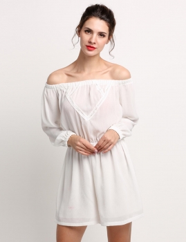 

Fashion Women Slash Neck Off-shoulder Long Sleeve High Waist Jumpsuit Chiffon Short Mini Romper, Multicolor