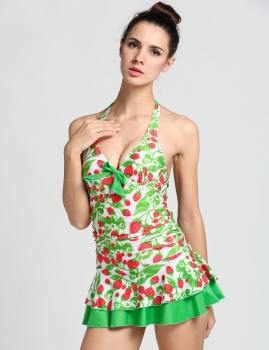 

Green Halter Bandage Beachwear Swimwear One-piece swimsuit, Multicolor