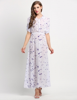 

White Long Sleeve High Waist Chiffon Maxi Shirt Casual Dress, Multicolor