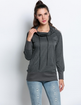 

Black High Collar Long Sleeve Front pocket Solid Hoodies, Multicolor