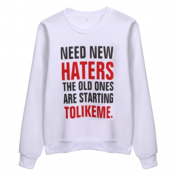 

White O-Neck Long Sleeve Fleece Pullover Letter Sweatshirt, Multicolor