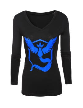

Blue V-Neck Long Sleeve Hot Game Print Slim Sweatshirt, Multicolor